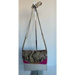 Gianni Bini Contrast Snakeskin Effect Envelope Flap Pink Bone Crossbody Purse